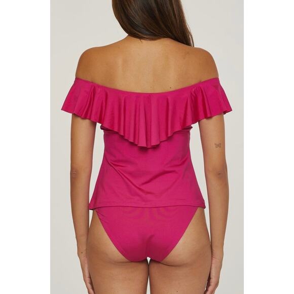 Trina Turk Black Off Shoulder Ruffle Tankini Swim Top 4 NWT - Picture 2 of 3